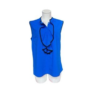 Calvin Klein blue sleeveless ruffle top with black accent piping - size medium